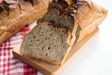 tasty bread baked at home, healthy homemade bread, bio ingredients