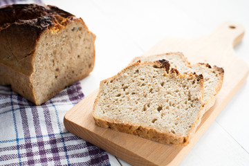 tasty bread baked at home, healthy homemade bread, bio ingredients