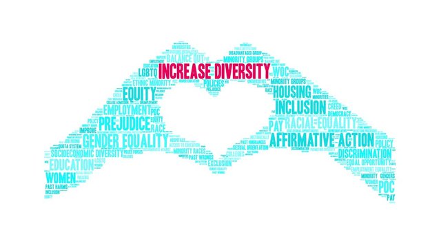 Increase Diversity animated word cloud on a white background. 