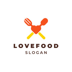 Heart shape with fork and spoon illustration for logo template design.