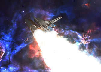 Space shottle launch against starry sky. Elements of this image were furnished by NASA.