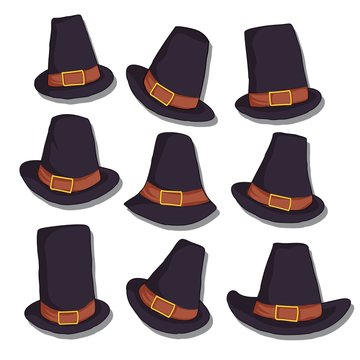 set of pilgrim hat vector illustration. 