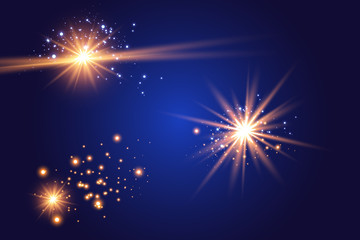 The dust is yellow. yellow sparks and golden stars shine with special light. Vector sparkles on a transparent background. Christmas light effect. Sparkling magical dust particles.