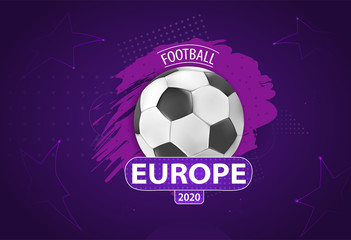 European football cup 2020. Ball graphic design on a violet background with spots. Stylish background. vector illustration.