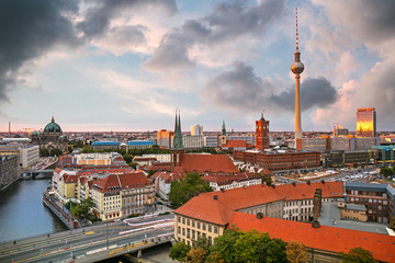 Dramatic sunset over Berlin, panoramic view, Berlin, Germany