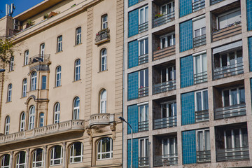 Fototapeta na wymiar Geometry in architecture - buildings in Budapest, Hungary