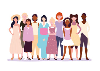 Obraz premium women standing with different poses on white background