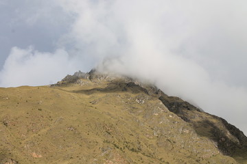 mountains in fog