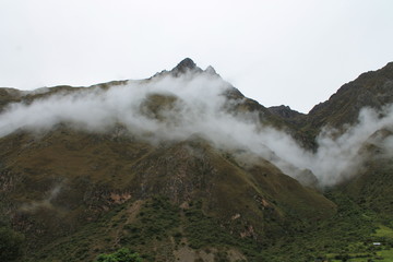 mountains in the fog