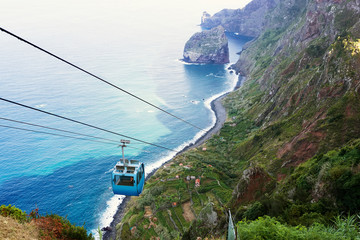 cable car cableway in Rocha do Navio , Madeira island - obrazy, fototapety, plakaty