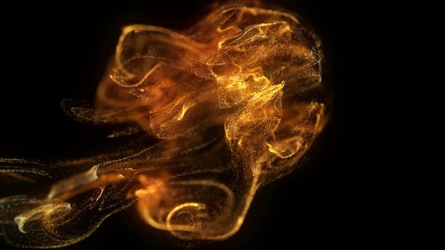 4k. Fluid abstract. Slow motion.  Liquid glowing neon particles. Particle cloud. Black backround. 3840x2160