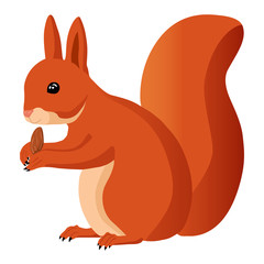 Squirrel with a nut. Nice illustration. Cute squirrel holding an almond. Illustration of wildlife.