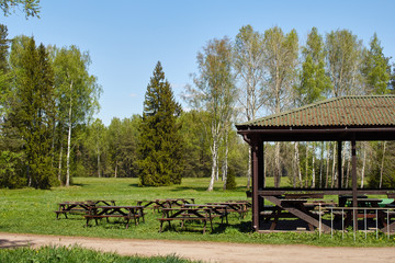 Summer cafe in the park meadow
