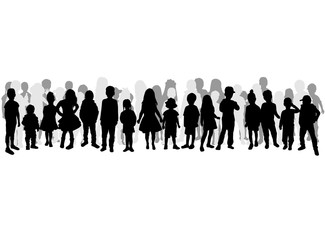 Vector silhouette of children on white background.
