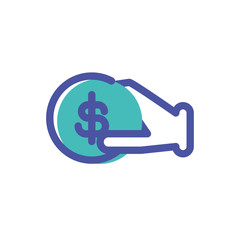 hand with currency and symbol dollar on white background