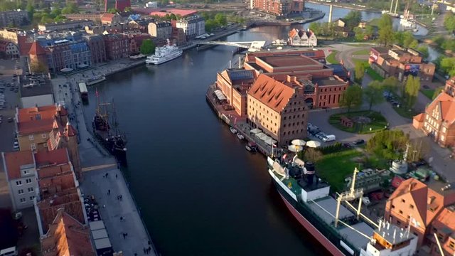 Drone footage of the Old Town in Gdansk.