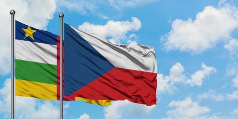 Central African Republic and Czech Republic flag waving in the wind against white cloudy blue sky together. Diplomacy concept, international relations.