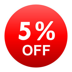 Sale - 5 percent off - red gradient tag isolated - vector