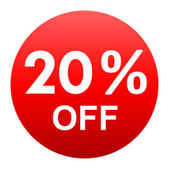 Sale - 20 percent off - red gradient tag isolated - vector