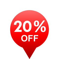 Sale - 20 percent off - red gradient tag isolated - vector