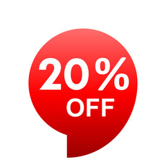 Sale - 20 percent off - red gradient tag isolated - vector