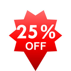 Sale - 25 percent off - red gradient tag isolated - vector