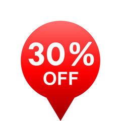 Sale - 30 percent off - red gradient tag isolated - vector