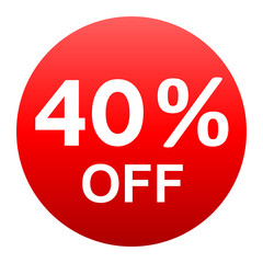 Sale - 40 percent off - red gradient tag isolated - vector