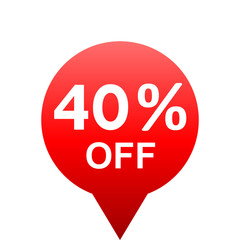 Sale - 40 percent off - red gradient tag isolated - vector