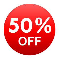 Sale - 50 percent off - red gradient tag isolated - vector