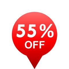 Sale - 55 percent off - red gradient tag isolated - vector