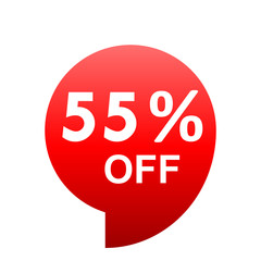 Sale - 55 percent off - red gradient tag isolated - vector
