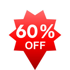 Sale - 60 percent off - red gradient tag isolated - vector