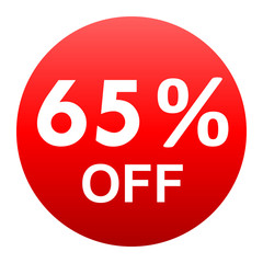 Sale - 65 percent off - red gradient tag isolated - vector