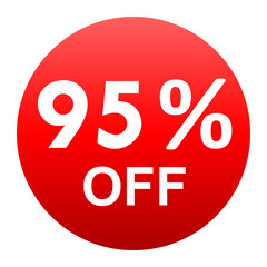 Sale - 95 percent off - red gradient tag isolated - vector