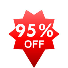 Sale - 95 percent off - red gradient tag isolated - vector