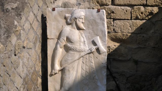 Ebros Vulcan Ancient Roman Relief in Herculaneum, Naples, Italy