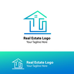 Modern Logo Design. House Logo Design. Real Estate Logo With Blue Color  Gradation