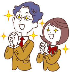 希望を持つベージュの制服の男女の学生