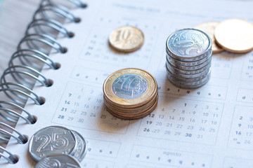 Financial Organization Concept - Calendar with Coins (Brazilian Money)