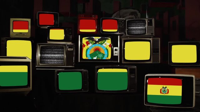 Flag of Bolivia and Retro TVs. Zoom In. 