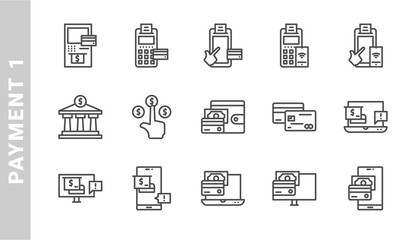 payment 1 icon set. Outline Style. each made in 64x64 pixel