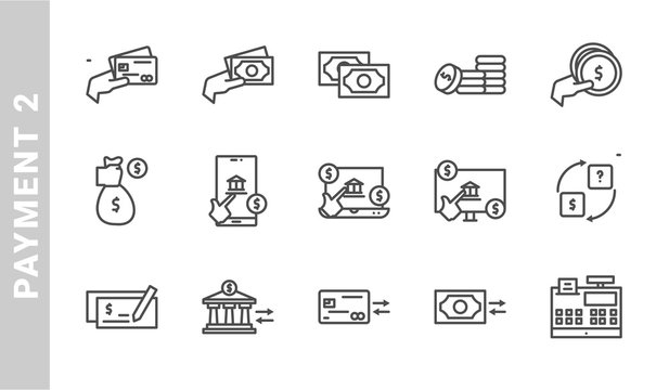 payment 2 icon set. Outline Style. each made in 64x64 pixel