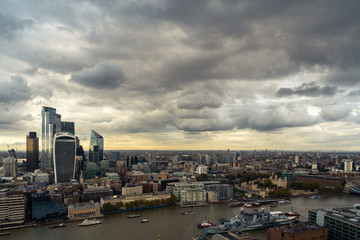 Fototapeta na wymiar British dramatic weather London city aerial view 