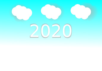 2020 text and white cloud with  shadow on blue gradient background vector