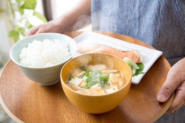 朝食、配膳