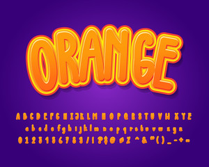 Orange sticker, fresh and trendy cartoon alphabet for drink or juice profuct