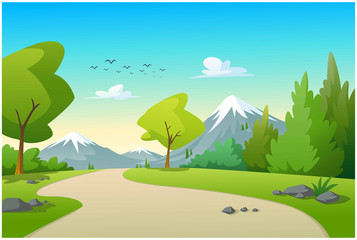 Obraz premium View of mountains and trees in the morning.ด