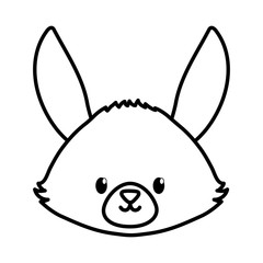 cute rabbit head animal on white background thick line