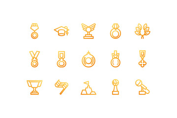 set of icons of awards on white background